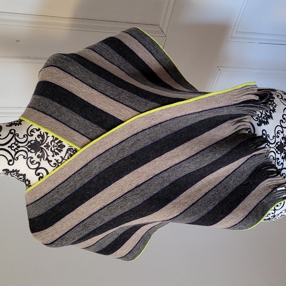 Paul Smith fringed striped scarf grey neon yellow - Picture 3 of 8